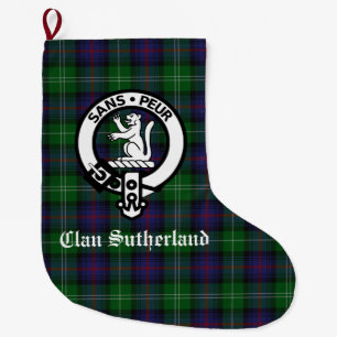 Calcetín Navideño Grande Clan Sutherland Escudo y Personalizable Tartán