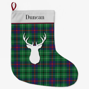 Calcetín Navideño Grande Clan Tartán Personalizado Duncan Púrpura Verde Ver
