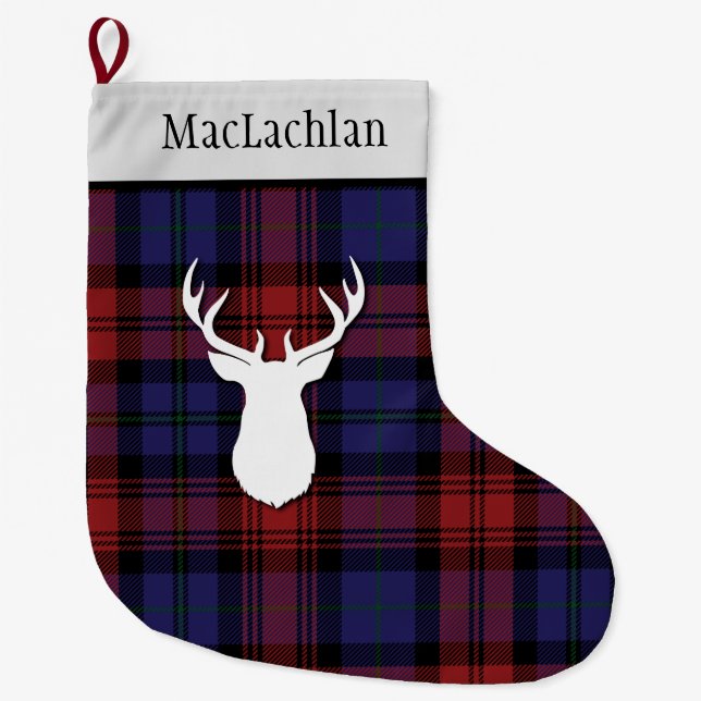 Calcetín Navideño Grande Clan Tartán personalizado MacLachlan Plaid (Anverso)