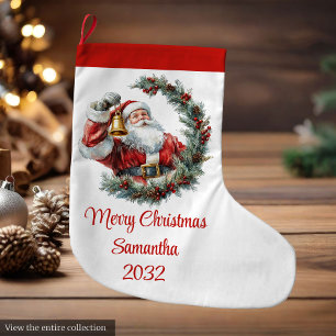Calcetín Navideño Grande Clásico Chic Santa Claus Navidad Tendencia Editabl