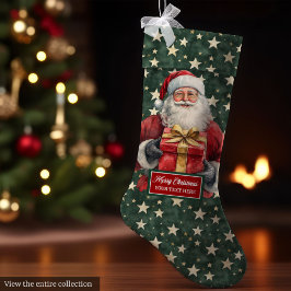 Calcetín Navideño Grande Classic Santa Stocking with Custom Name Red Green