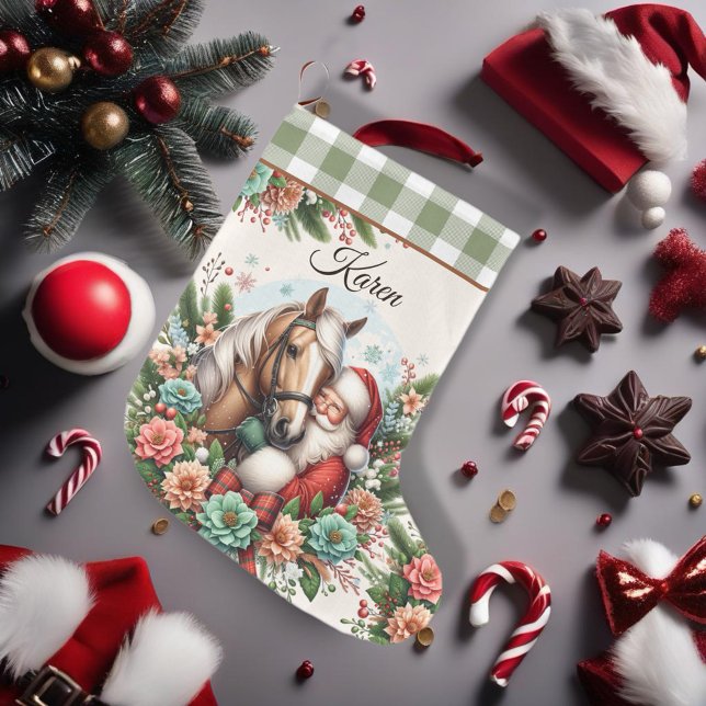 Calcetín Navideño Grande Cláusula Santa con Navidades de caballos (Enjoy this Beautiful Christmas Horse design! Personalize with your favorite Horse Girl!
)