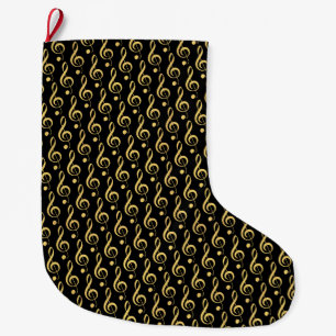 Calcetín Navideño Grande Clef Musical Treble Black and Gold Stocking