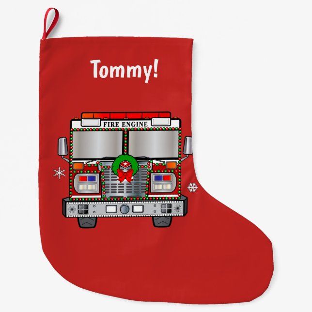 Calcetín Navideño Grande Coche de bomberos adornado para el navidad (Anverso)