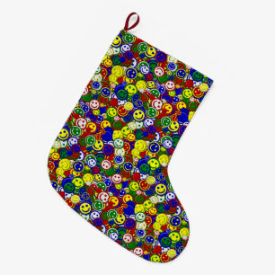 Calcetín Navideño Grande Colas de caras primarias-NAVIDADES ROJOS ALMACENAM