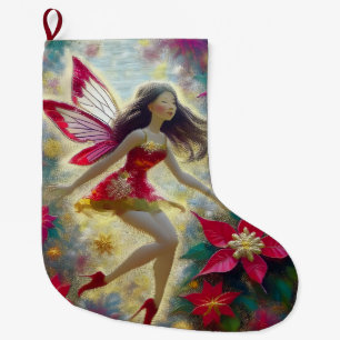Calcetín Navideño Grande Colección de Hadas de Navidad - Cabello Castaño Os