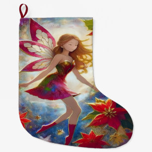 Calcetín Navideño Grande Colección de Hadas de Navidad - Cabello Pelirrojo