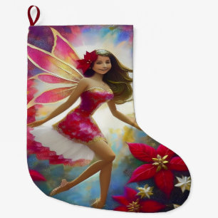 Calcetín Navideño Grande Colección Hada de Navidad - Cabello Castaño Claro