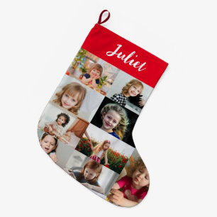 Calcetín Navideño Grande Collage personalizado con nombre y foto de niños