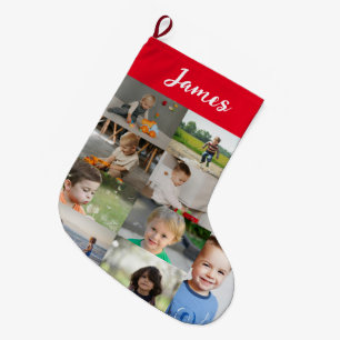 Calcetín Navideño Grande Collage personalizado con nombre y foto de niños