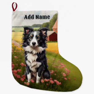 Calcetín Navideño Grande Collie de borde en la granja