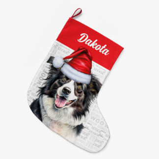 Calcetín Navideño Grande Collie de frontera de navidades con nombre de perr