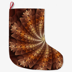 Calcetín Navideño Grande Colores cálidos, patrón de arte fractal abstracto
