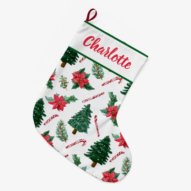 Calcetín Navideño Grande Colorful Holiday Pattern | Christmas Stocking (Frente (Colgado))