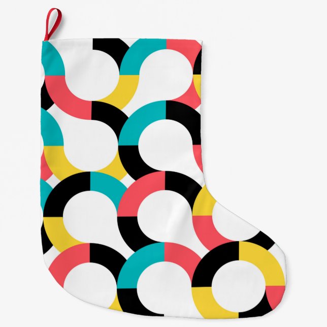 Calcetín Navideño Grande Colorido, moderno, alegre, divertido y geométrico  (Anverso)