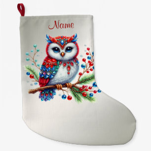Calcetín Navideño Grande Coloridos Navidades Owl Holiday Stocking