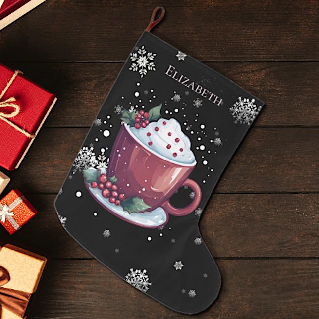Calcetín Navideño Grande Copa de navidades de chocolate caliente personaliz (Subido por el creador)