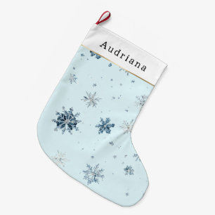 Calcetín Navideño Grande Copo de Nieve Azul de Invierno  