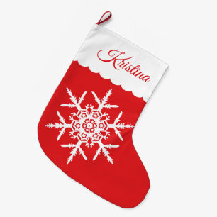 Calcetín Navideño Grande Copo de nieve blanco en con monograma rojo
