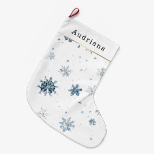 Calcetín Navideño Grande Copo de Nieve de Invierno Azul Blanco