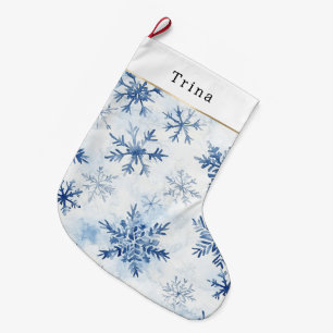 Calcetín Navideño Grande Copo de Nieve de Navidad Blanco Azul