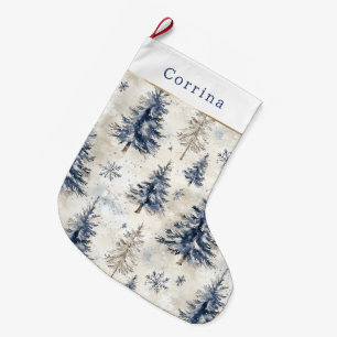 Calcetín Navideño Grande Copo de Nieve de Navidad Crema Azul