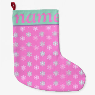 Calcetín Navideño Grande Copo de nieve de Navidad rosa