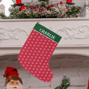 Calcetín Navideño Grande Copo de Nieve Minimalista Rojo