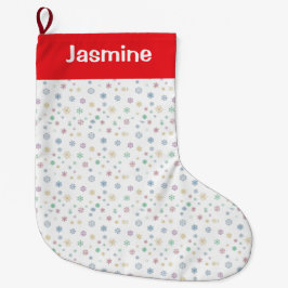 Calcetín Navideño Grande Copos de nieve de Navidad minimalistas personaliza