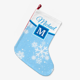 Calcetín Navideño Grande Copos de nieve / Monograma / Su nombre y color
