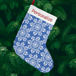 Calcetín Navideño Grande Copos de nieve personalizados azules verdes y blan