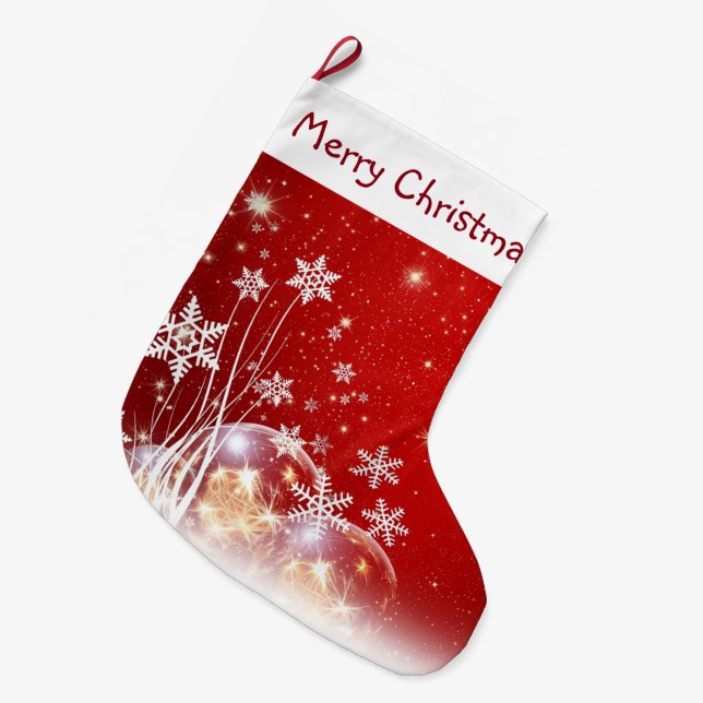 Calcetín Navideño Grande Copos de nieve y adornos (Frente (Colgado))