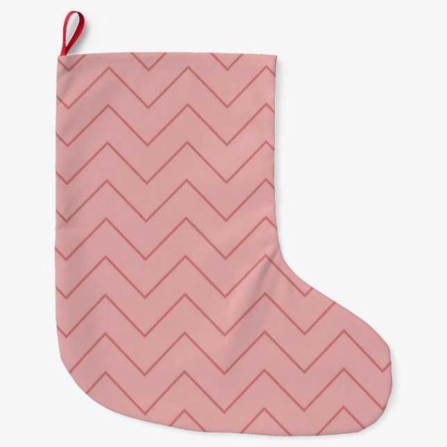 Calcetín Navideño Grande Coral Pink Chevron (Anverso)