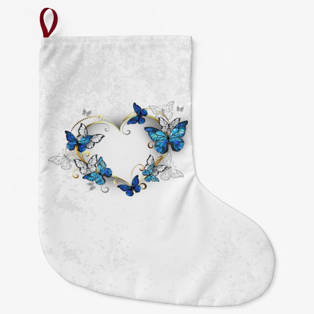 Calcetín Navideño Grande Corazón de joyas con mariposas Morfo (Anverso)