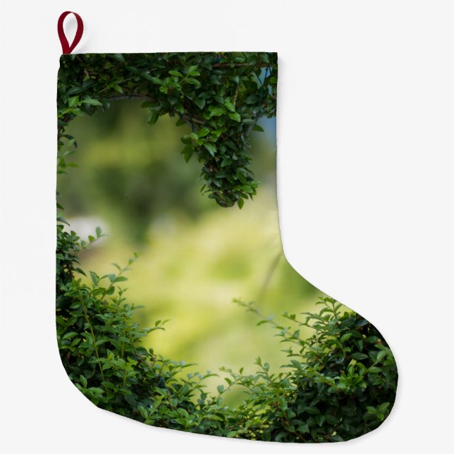 Calcetín Navideño Grande Corazón Topiario Verde (Anverso)