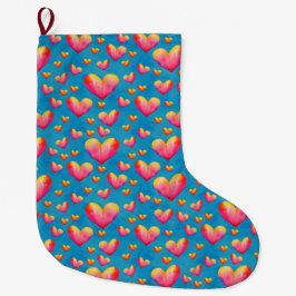 Calcetín Navideño Grande Corazones Acuarela Multicolor Stocking San Valentí