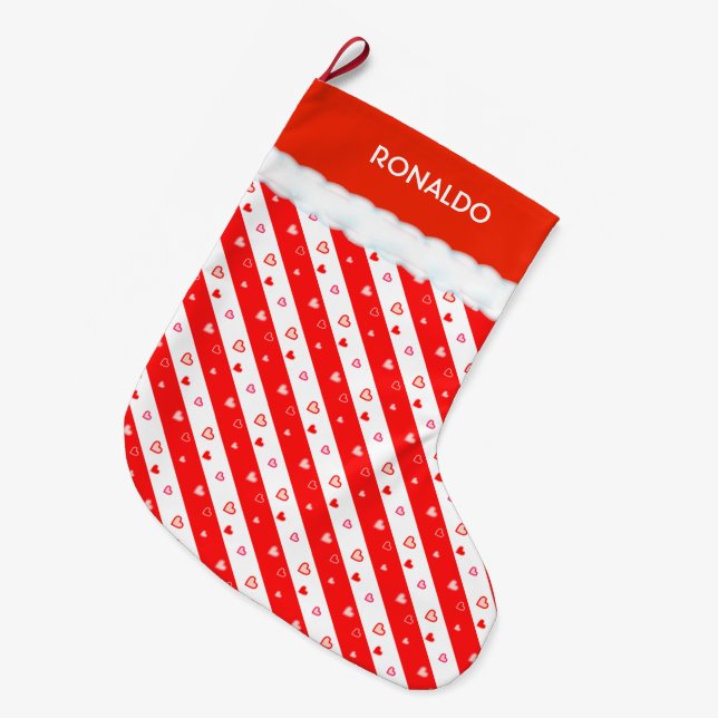 Calcetín Navideño Grande Corazones hermosos (Frente (Colgado))