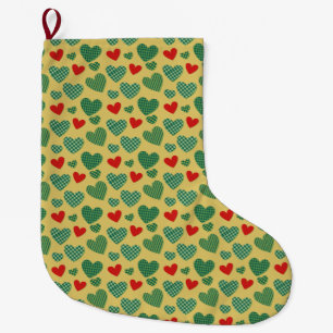 Calcetín Navideño Grande Corazones rellenos de patrones
