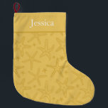 Calcetín Navideño Grande Costa Estrella del Mar de Starfish Beach<br><div class="desc">Un hermoso Navidad con estropajo de pez estrella de color arena,  con texto editable en la parte superior para añadir un nombre o mensaje</div>