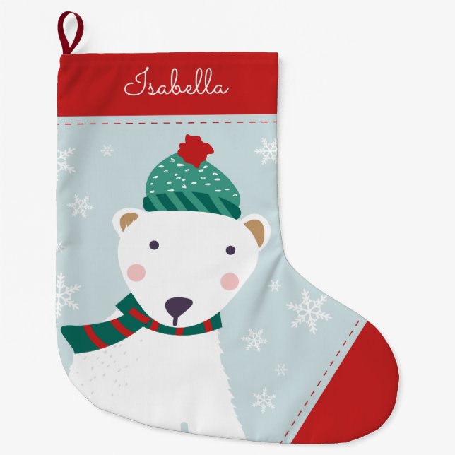 Calcetín Navideño Grande Cozy Polar Bear (Anverso)