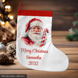 Calcetín Navideño Grande Cozy Santa Claus Minimalist Script Font Stocking