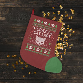 Calcetín Navideño Grande Crazy Cat Lady Navidades feos suéter