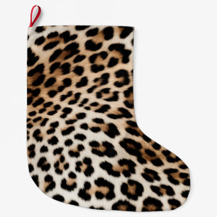 Calcetín Navideño Grande Cream Black Leopard Print