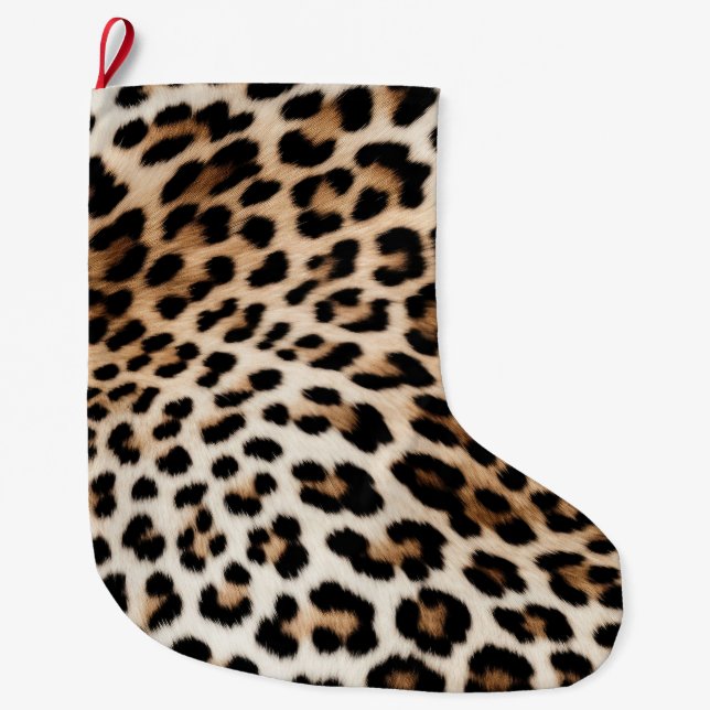 Calcetín Navideño Grande Cream Black Leopard Print (Anverso)