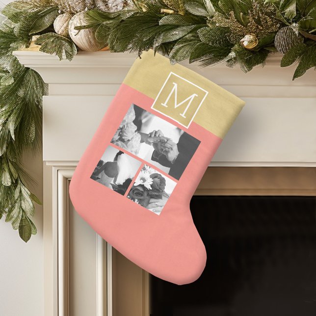 Calcetín Navideño Grande Crear su propio monograma de Collage de fotos Boda (Personalized Christmas Stocking)