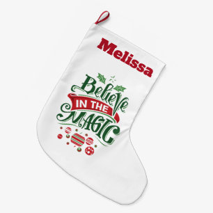 Calcetín Navideño Grande Creer en la tipografía del Navidad mágico