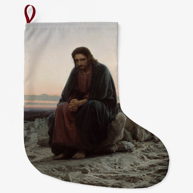 Calcetín Navideño Grande Cristo en el salvaje (por Ivan Kramskoi) (Anverso)
