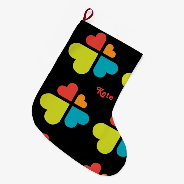 Calcetín Navideño Grande Cruces de Corazones (Frente (Colgado))