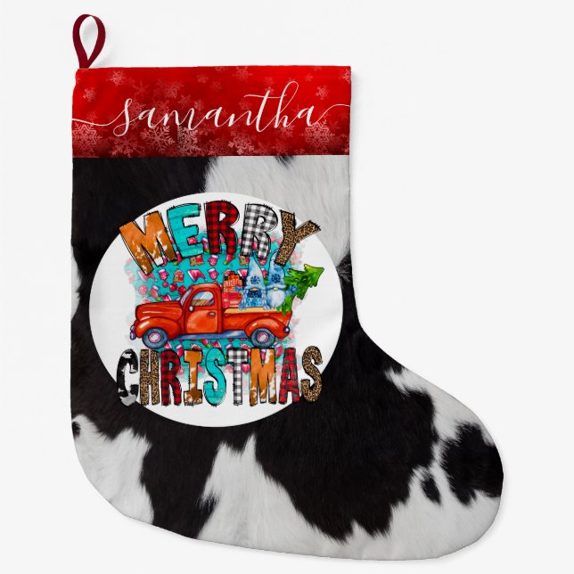 Calcetín Navideño Grande Cuchillo de vaca escondido Navidades blancos negro (Anverso)