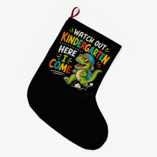 Calcetín Navideño Grande Cuidado jardín de infancia aquí vengo Dino